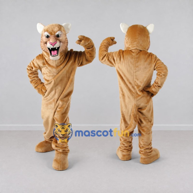 Custom Tan Fierce Big Cat Mascot Costume Adult Full Body Suit for Sports Events Custom Tan Fierce Big Cat Mascot Costume Adult Full Body Suit for Sports Events