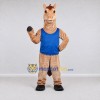 Custom Tan and Blue Horse in a Sleeveless Shirt Mascot Costume Adult Full Body Suit for Sports Events