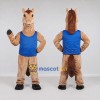 Custom Tan and Blue Horse in a Sleeveless Shirt Mascot Costume Adult Full Body Suit for Sports Events