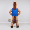 Custom Tan and Blue Horse in a Sleeveless Shirt Mascot Costume Adult Full Body Suit for Sports Events