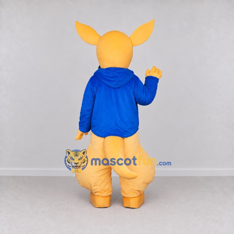 Custom Orange and Blue Kangaroo in a Jacket Mascot Costume Adult Full Body Suit for School Events Custom Orange and Blue Kangaroo in a Jacket Mascot Costume Adult Full Body Suit for School Events