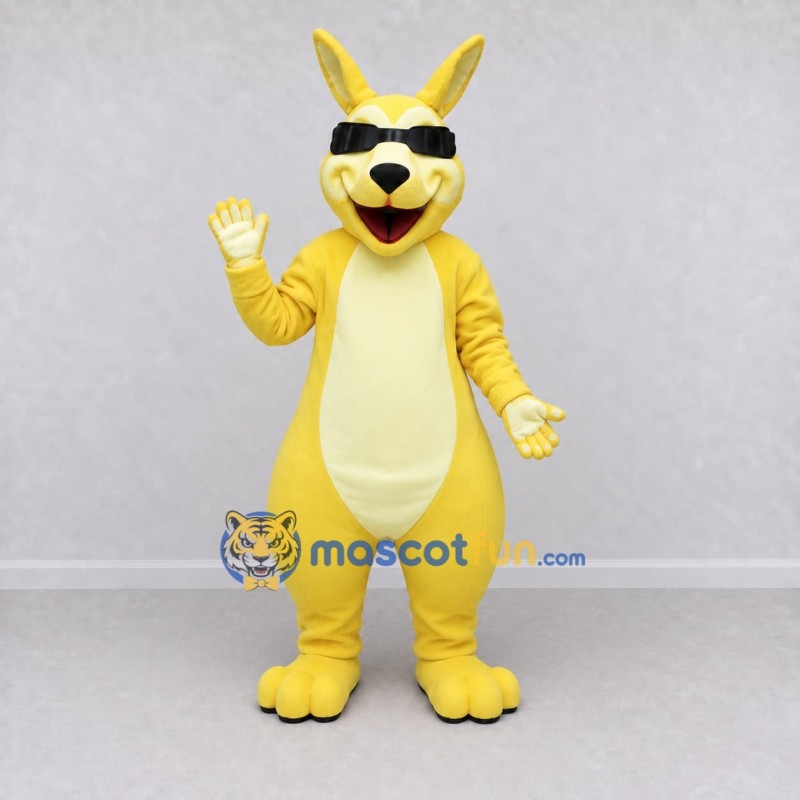 Custom Yellow and Cream Kangaroo in Sunglasses Mascot Costume Adult Full Body Suit for Outdoor Events Custom Yellow and Cream Kangaroo in Sunglasses Mascot Costume Adult Full Body Suit for Outdoor Events