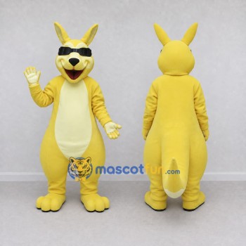 Custom Yellow and Cream Kangaroo in Sunglasses Mascot Costume Adult Full Body Suit for Outdoor Events