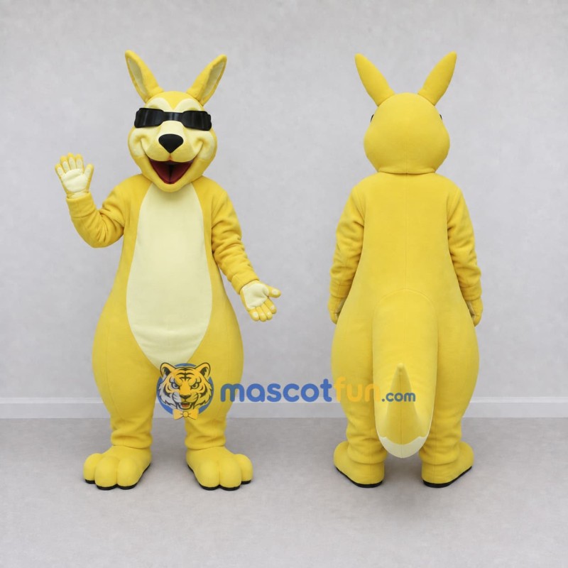 Custom Yellow and Cream Kangaroo in Sunglasses Mascot Costume Adult Full Body Suit for Outdoor Events Custom Yellow and Cream Kangaroo in Sunglasses Mascot Costume Adult Full Body Suit for Outdoor Events