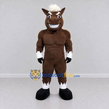 Custom Brown and White Muscular Horse Mascot Costume Adult Full Body Suit for Sports Events