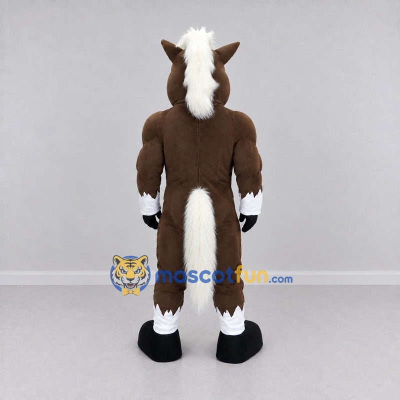 Custom Brown and White Muscular Horse Mascot Costume Adult Full Body Suit for Sports Events Custom Brown and White Muscular Horse Mascot Costume Adult Full Body Suit for Sports Events