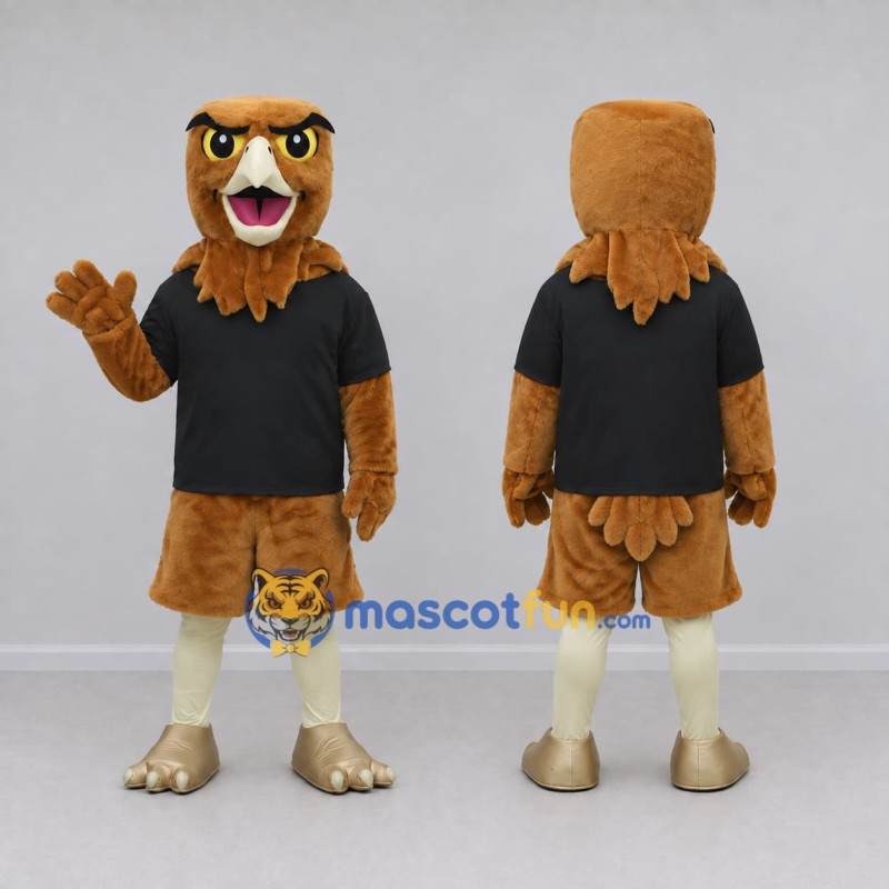 Custom Brown and Black Owl in Sportswear Mascot Costume Adult Full Body Suit for Sports Events Custom Brown and Black Owl in Sportswear Mascot Costume Adult Full Body Suit for Sports Events