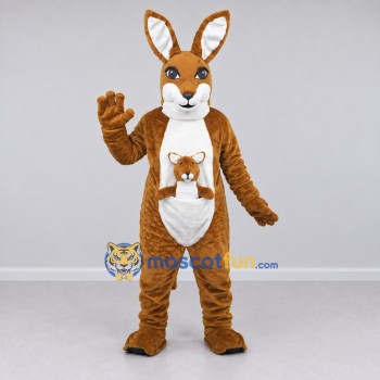 Custom Brown and White Kangaroo with a Joey Mascot Costume Adult Full Body Suit for Wildlife Events