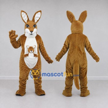 Custom Brown and White Kangaroo with a Joey Mascot Costume Adult Full Body Suit for Wildlife Events