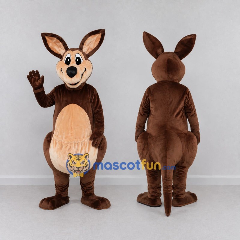 Custom Dark Brown and Tan Kangaroo Mascot Costume Adult Full Body Suit for Wildlife Events