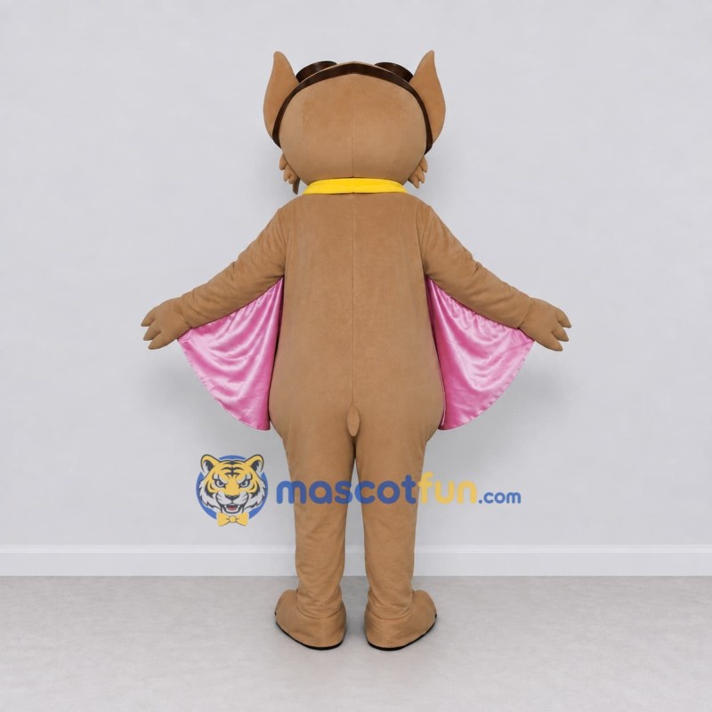 Custom Tan and Pink Bat with a Yellow Scarf Mascot Costume Adult Full Body Suit for School Events