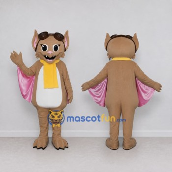 Custom Tan and Pink Bat with a Yellow Scarf Mascot Costume Adult Full Body Suit for School Events