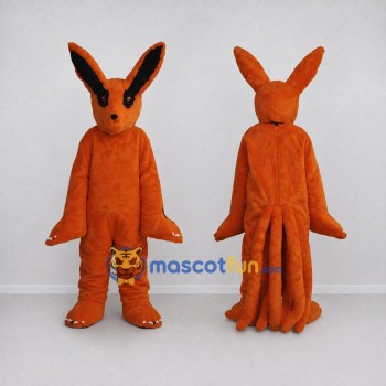 Custom Orange and Black Multi-Tailed Fantasy Fox Mascot Costume Adult Full Body Suit for Theme Parties