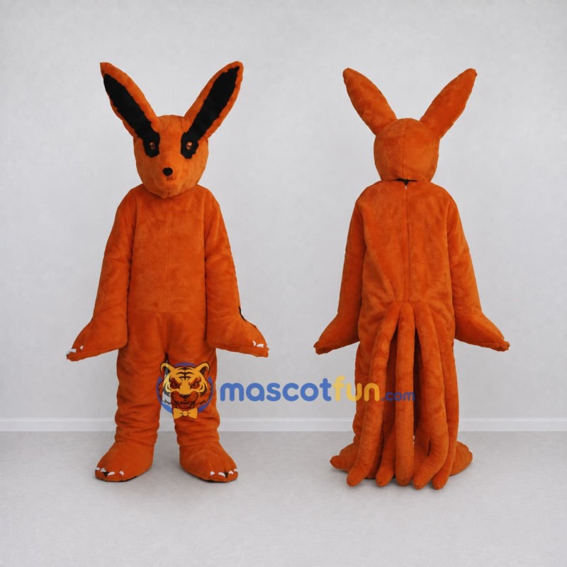 Custom Orange and Black Multi-Tailed Fantasy Fox Mascot Costume Adult Full Body Suit for Theme Parties Custom Orange and Black Multi-Tailed Fantasy Fox Mascot Costume Adult Full Body Suit for Theme Parties