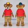 Custom Brown and Red Teddy Bear in a T-Shirt and Cap Mascot Costume Adult Full Body Suit for School Events Custom Brown and Red Teddy Bear in a T-Shirt and Cap Mascot Costume Adult Full Body Suit for School Events