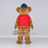 Custom Brown and Red Teddy Bear in a T-Shirt and Cap Mascot Costume Adult Full Body Suit for School Events Custom Brown and Red Teddy Bear in a T-Shirt and Cap Mascot Costume Adult Full Body Suit for School Events