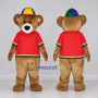 Custom Brown and Red Teddy Bear in a T-Shirt and Cap Mascot Costume Adult Full Body Suit for School Events