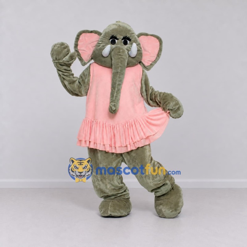 Custom Gray and Pink Elephant in a Dress Mascot Costume Adult Full Body Suit for School Events Custom Gray and Pink Elephant in a Dress Mascot Costume Adult Full Body Suit for School Events