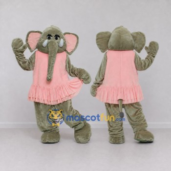 Custom Gray and Pink Elephant in a Dress Mascot Costume Adult Full Body Suit for School Events