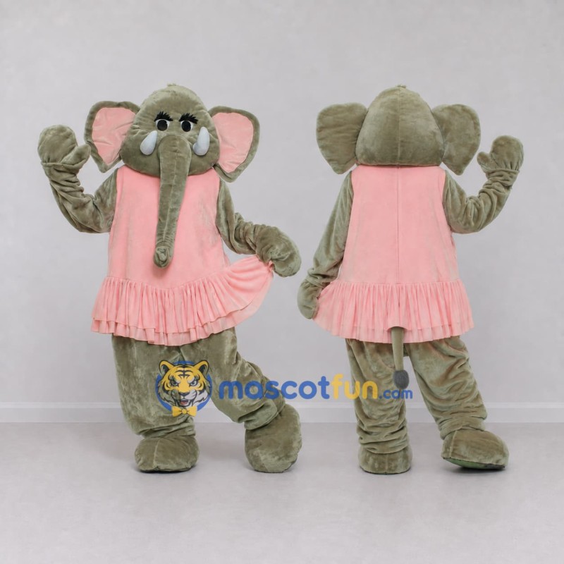Custom Gray and Pink Elephant in a Dress Mascot Costume Adult Full Body Suit for School Events Custom Gray and Pink Elephant in a Dress Mascot Costume Adult Full Body Suit for School Events