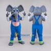 Custom Gray and Blue Elephant in Overalls Mascot Costume Adult Full Body Suit for School Events Custom Gray and Blue Elephant in Overalls Mascot Costume Adult Full Body Suit for School Events