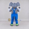 Custom Gray and Blue Elephant in Overalls Mascot Costume Adult Full Body Suit for School Events Custom Gray and Blue Elephant in Overalls Mascot Costume Adult Full Body Suit for School Events