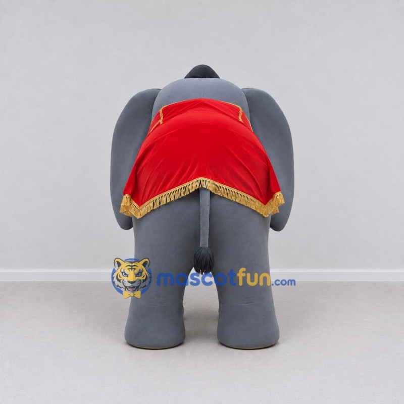 Custom Gray and Red Elephant with a Saddle Blanket Mascot Costume Adult Full Body Suit for Theme Parties Custom Gray and Red Elephant with a Saddle Blanket Mascot Costume Adult Full Body Suit for Theme Parties