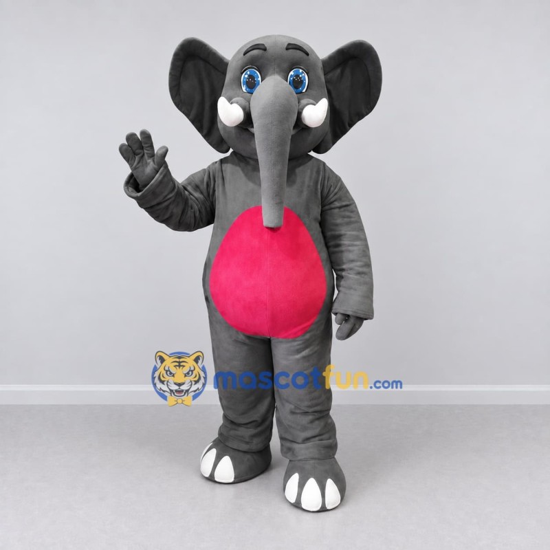 Custom Gray and Pink Elephant with a Pink Belly Mascot Costume Adult Full Body Suit for School Events Custom Gray and Pink Elephant with a Pink Belly Mascot Costume Adult Full Body Suit for School Events