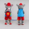 Custom Gray and Blue Mouse in a Flower Vest and Cap Mascot Costume Adult Full Body Suit for Garden Events Custom Gray and Blue Mouse in a Flower Vest and Cap Mascot Costume Adult Full Body Suit for Garden Events