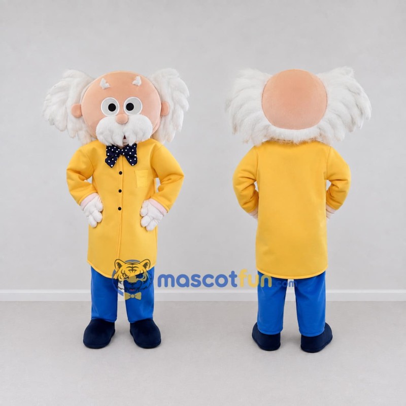 Custom Yellow and Blue Cartoon Professor Mascot Costume Adult Full Body Suit for School Events Custom Yellow and Blue Cartoon Professor Mascot Costume Adult Full Body Suit for School Events
