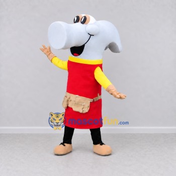 Custom Gray and Red Elephant in an Apron Mascot Costume Adult Full Body Suit for Community Events Custom Gray and Red Elephant in an Apron Mascot Costume Adult Full Body Suit for Community Events