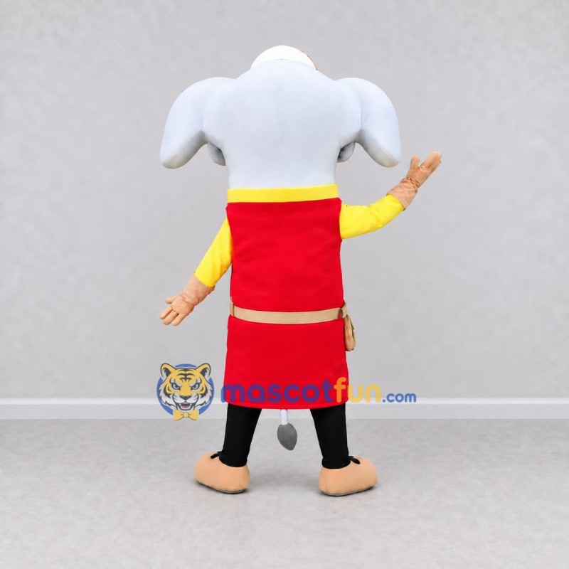 Custom Gray and Red Elephant in an Apron Mascot Costume Adult Full Body Suit for Community Events Custom Gray and Red Elephant in an Apron Mascot Costume Adult Full Body Suit for Community Events