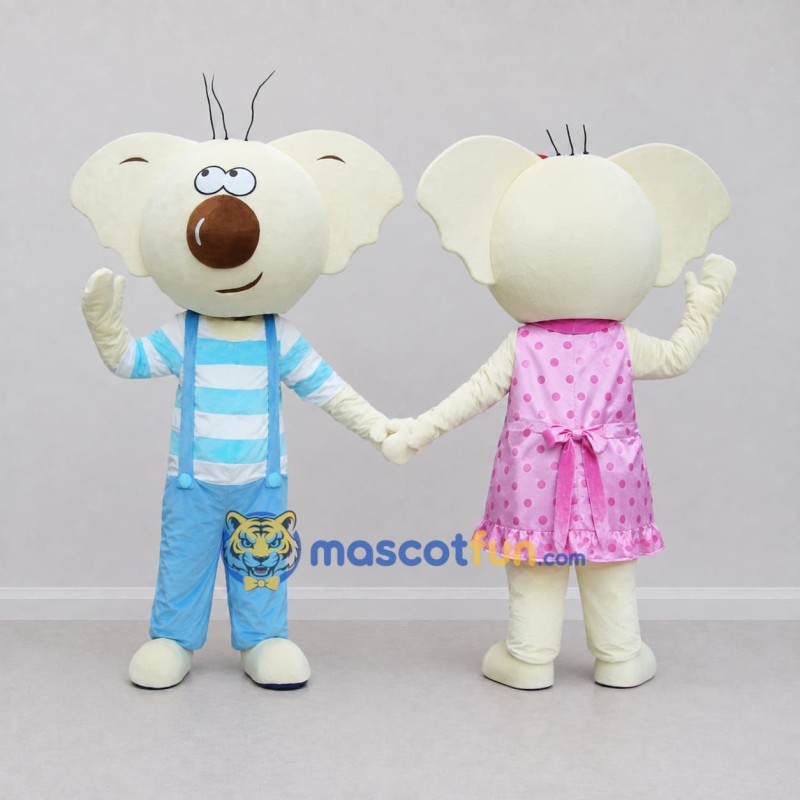 Custom Cream and Multicolor Koala Characters in Casual Outfits Mascot Costume Adult Full Body Suit for School Events