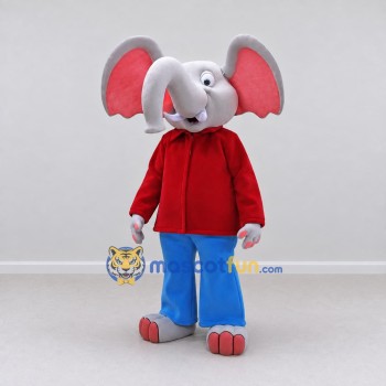 Custom Gray and Red Elephant in a Shirt and Pants Mascot Costume Adult Full Body Suit for School Events Custom Gray and Red Elephant in a Shirt and Pants Mascot Costume Adult Full Body Suit for School Events