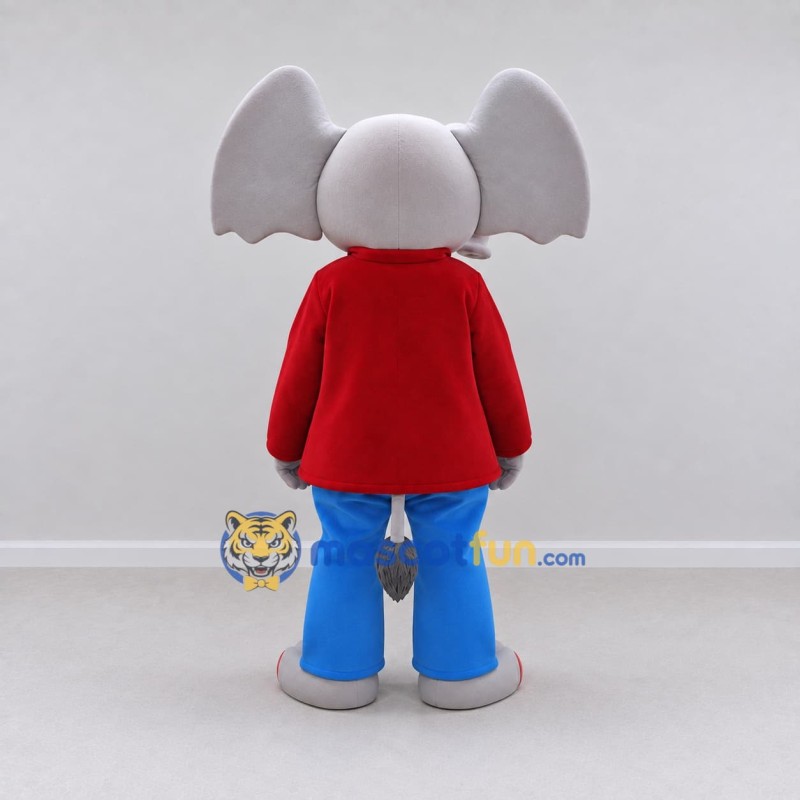 Custom Gray and Red Elephant in a Shirt and Pants Mascot Costume Adult Full Body Suit for School Events Custom Gray and Red Elephant in a Shirt and Pants Mascot Costume Adult Full Body Suit for School Events