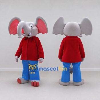 Custom Gray and Red Elephant in a Shirt and Pants Mascot Costume Adult Full Body Suit for School Events