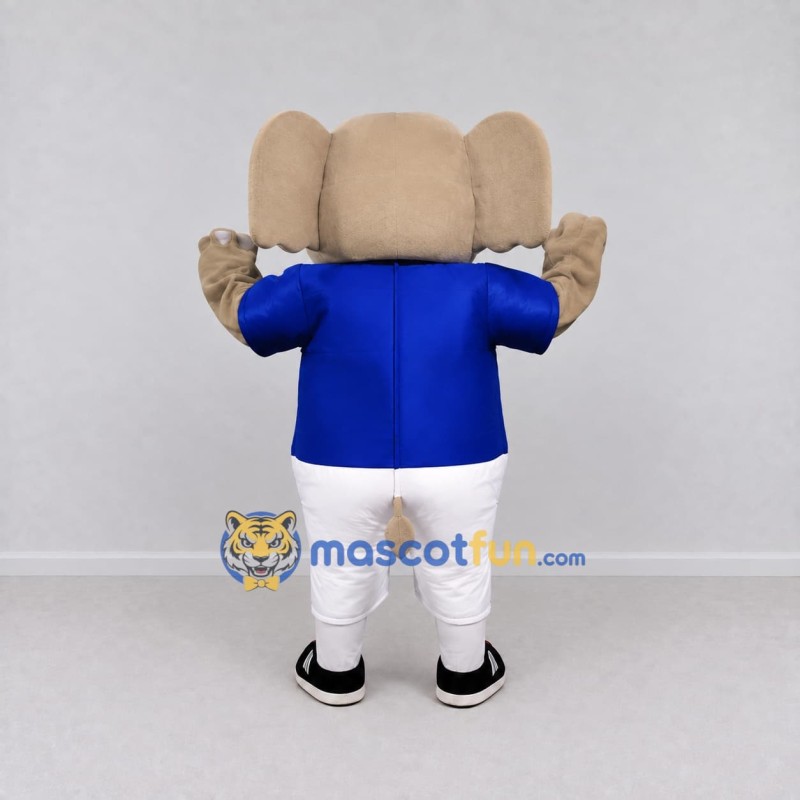 Custom Tan and Blue Elephant in Sportswear Mascot Costume Adult Full Body Suit for Sports Events