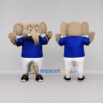 Custom Tan and Blue Elephant in Sportswear Mascot Costume Adult Full Body Suit for Sports Events