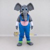 Custom Gray and Blue Elephant in Overalls Mascot Costume Adult Full Body Suit for School Events