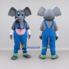 Custom Gray and Blue Elephant in Overalls Mascot Costume Adult Full Body Suit for School Events