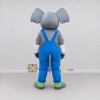 Custom Gray and Blue Elephant in Overalls Mascot Costume Adult Full Body Suit for School Events
