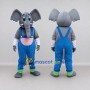 Custom Gray and Blue Elephant in Overalls Mascot Costume Adult Full Body Suit for School Events