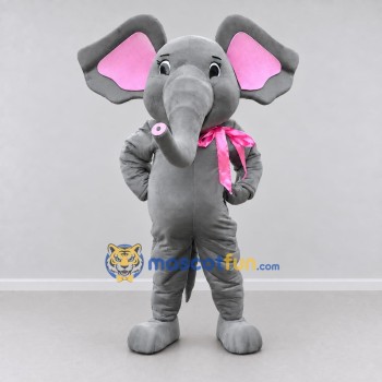 Custom Gray and Pink Elephant with a Scarf Mascot Costume Adult Full Body Suit for School Events Custom Gray and Pink Elephant with a Scarf Mascot Costume Adult Full Body Suit for School Events