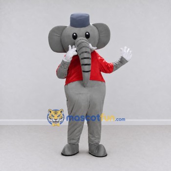 Custom Gray and Red Elephant in a Hat and Shirt Mascot Costume Adult Full Body Suit for Community Events