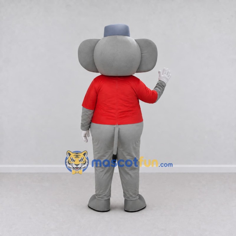 Custom Gray and Red Elephant in a Hat and Shirt Mascot Costume Adult Full Body Suit for Community Events Custom Gray and Red Elephant in a Hat and Shirt Mascot Costume Adult Full Body Suit for Community Events