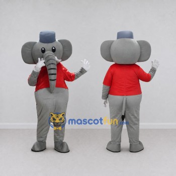 Custom Gray and Red Elephant in a Hat and Shirt Mascot Costume Adult Full Body Suit for Community Events