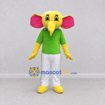 Custom Yellow and Green Elephant in a Shirt and Pants Mascot Costume Adult Full Body Suit for School Events Custom Yellow and Green Elephant in a Shirt and Pants Mascot Costume Adult Full Body Suit for School Events