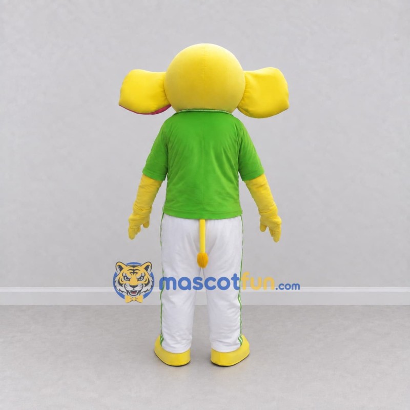 Custom Yellow and Green Elephant in a Shirt and Pants Mascot Costume Adult Full Body Suit for School Events Custom Yellow and Green Elephant in a Shirt and Pants Mascot Costume Adult Full Body Suit for School Events