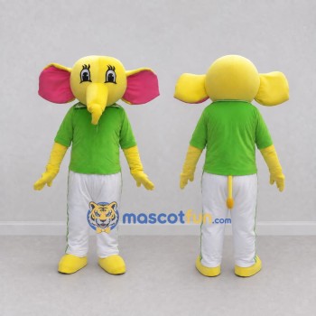 Custom Yellow and Green Elephant in a Shirt and Pants Mascot Costume Adult Full Body Suit for School Events