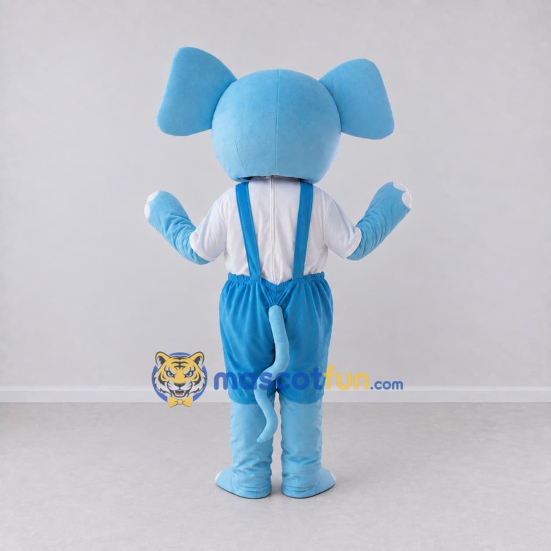 Custom Blue and White Elephant in Overalls Mascot Costume Adult Full Body Suit for School Events